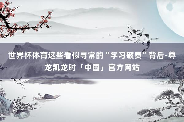 世界杯体育这些看似寻常的“学习破费”背后-尊龙凯龙时「中国」官方网站
