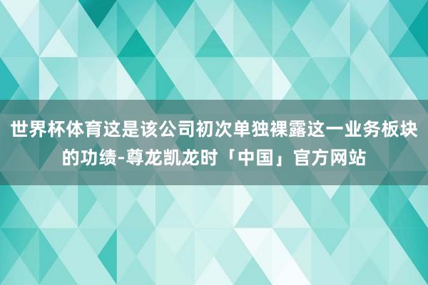 世界杯体育这是该公司初次单独裸露这一业务板块的功绩-尊龙凯龙时「中国」官方网站